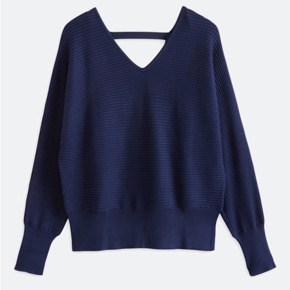 Women's Ribbed V-Neck Sweater in Navy